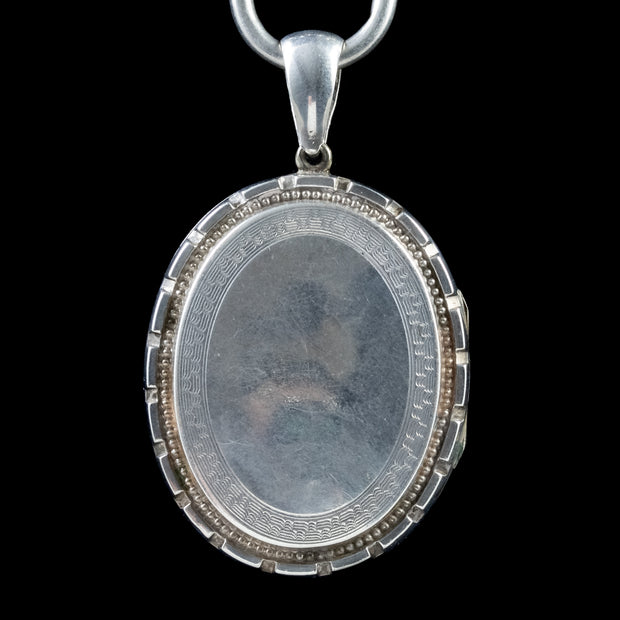 Antique Victorian Floral Silver Locket Collar Necklace Circa 1880