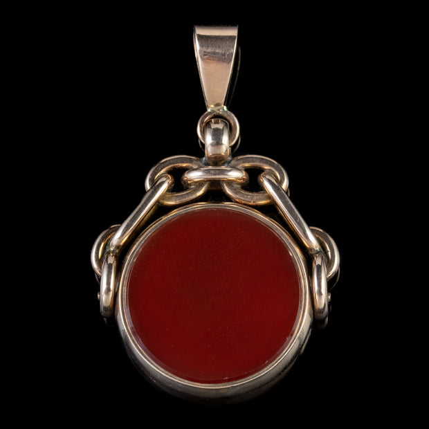 Antique Victorian Fob Pendant Carnelian Bloodstone 9Ct Rose Gold Dated 1879