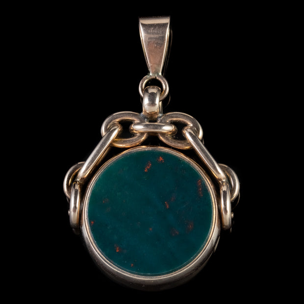 Antique Victorian Fob Pendant Carnelian Bloodstone 9Ct Rose Gold Dated 1879