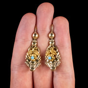 Antique Victorian Forget Me Not Earrings 18Ct Gold Gilt Silver Circa 1900