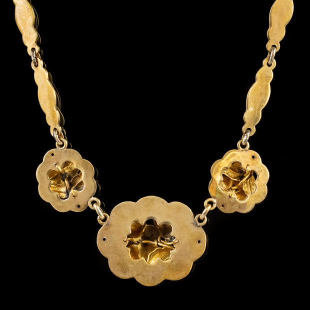 Antique Victorian Forget Me Not Necklace 18Ct Gold Gilt Silver Circa 1900