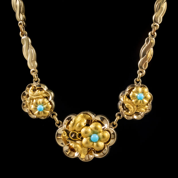 Antique Victorian Forget Me Not Necklace 18Ct Gold Gilt Silver Circa 1900