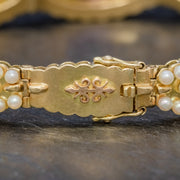 Antique Edwardian French Bracelet Amethyst Diamond Pearl 18ct Gold