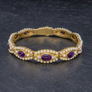 Antique Edwardian French Bracelet Amethyst Diamond Pearl 18ct Gold