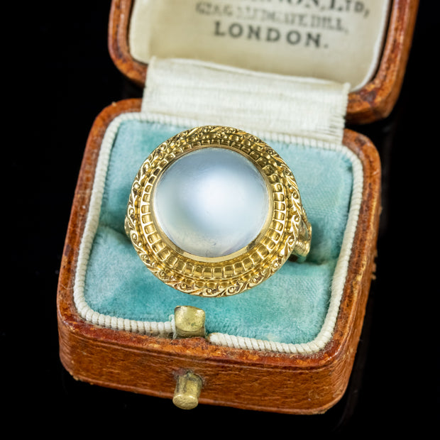 Antique Victorian French Cabochon Moonstone Ring 18Ct Gold Circa 1880