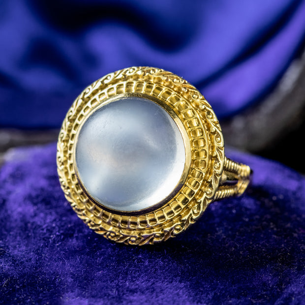 Antique Victorian French Cabochon Moonstone Ring 18Ct Gold Circa 1880