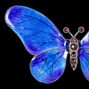 Antique Victorian Garnet Blue Enamel Butterfly Brooch Silver Circa 1900