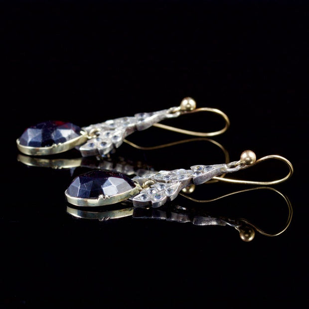 Antique Victorian Garnet Drop Earrings Gold Silver Circa 1880