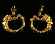Antique Victorian Garnet Earrings 18Ct Gold Large Earrings Screw Fitting
