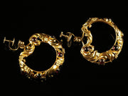 Antique Victorian Garnet Earrings 18Ct Gold Large Earrings Screw Fitting