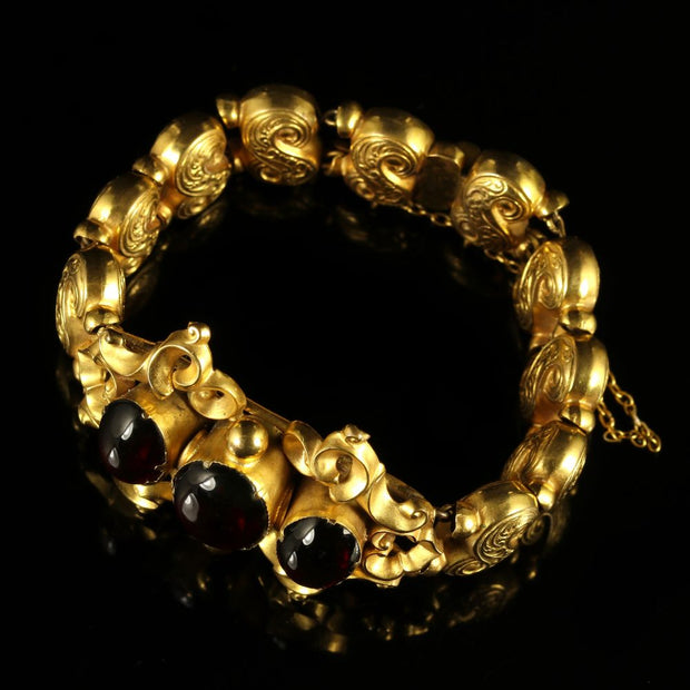 Antique Victorian Garnet Gold Bracelet Circa 1880 Gold Gilt