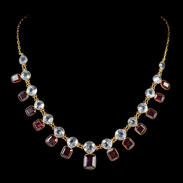 Antique Victorian Garnet Quartz Garland Necklace 18Ct Gold On Silver Circa 1900