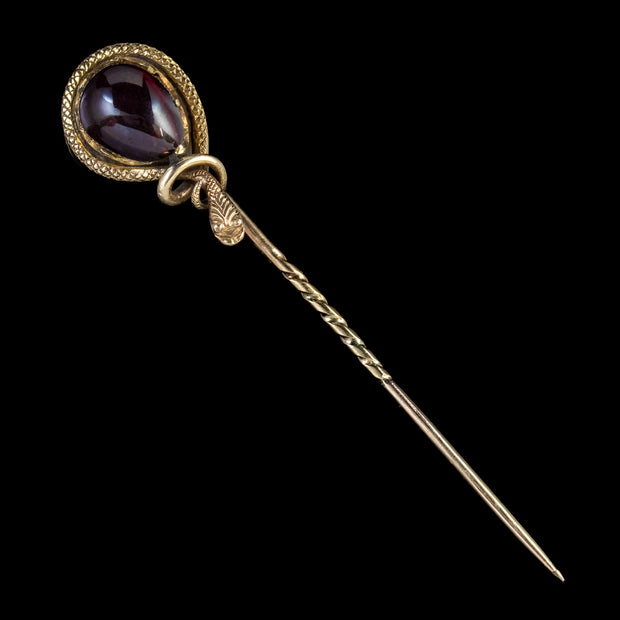 Antique Victorian Garnet Snake Pin 9Ct Gold 4Ct Garnet Circa 1880