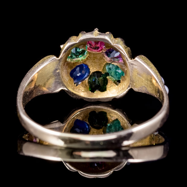 Antique Victorian Gemstone Dearest Ring 15Ct Gold Dated 1874
