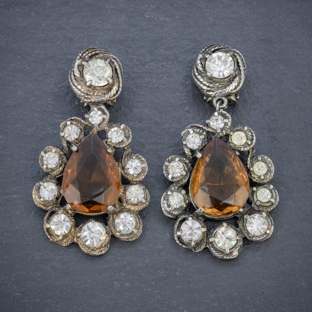 Antique Victorian Golden Paste Drop Earrings Circa 1880