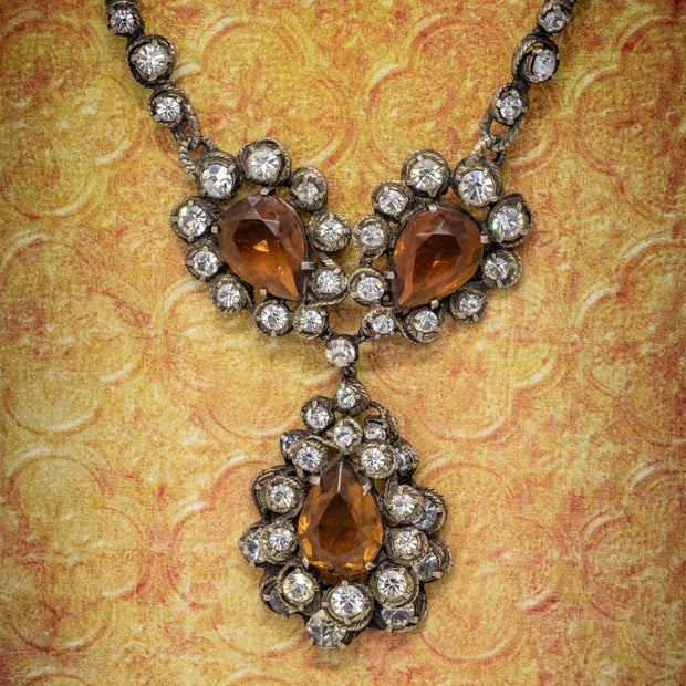 Antique Victorian Golden Paste Lavaliere Drop Necklace Circa 1880