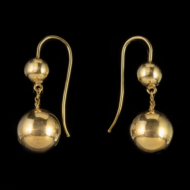 Antique Victorian Gold Earrings 9Ct Gold Ball Droppers Circa 1880