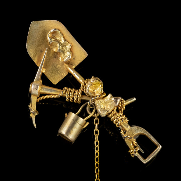 Antique Victorian Gold Mining Brooch Gold Gilt Circa 1880
