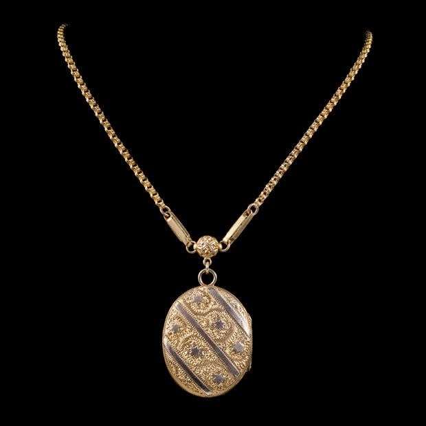 Antique Victorian Gold Plated Locket Chain Necklace Circa 1900