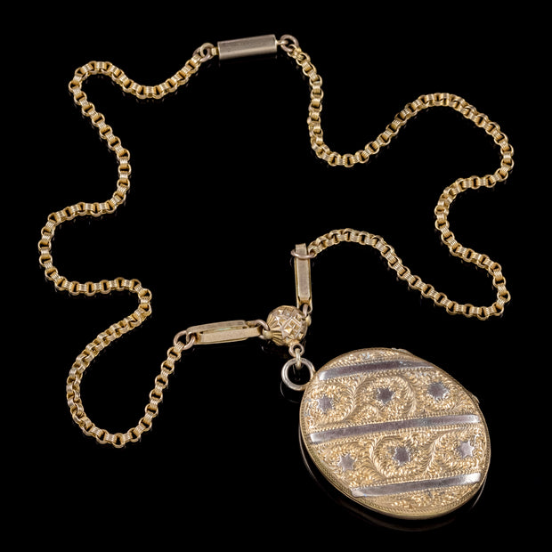Antique Victorian Gold Plated Locket Chain Necklace Circa 1900