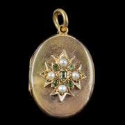 Antique Victorian Green Garnet Pearl Cross Locket 18Ct Gold Circa 1900