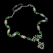 Antique Edwardian Green Paste Lavaliere Necklace Sterling Silver Circa 1905