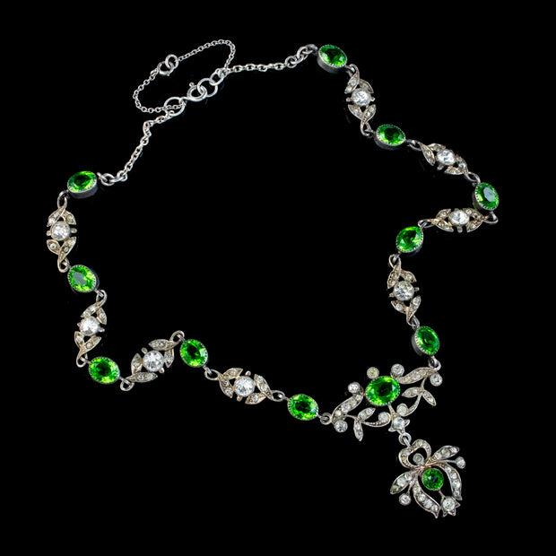 Antique Edwardian Green Paste Lavaliere Necklace Sterling Silver Circa 1905