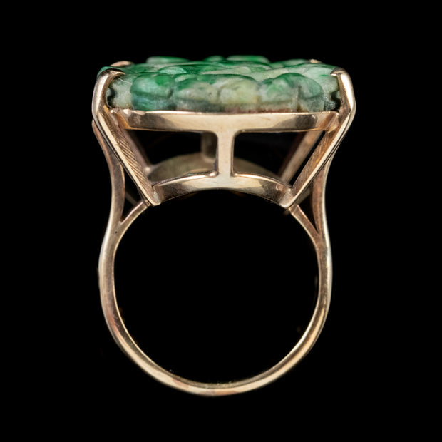 Antique Victorian Hand Carved Jade Ring 18Ct Gold Circa 1900