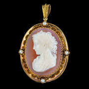 Antique Victorian Hardstone Cameo Pearl Brooch Pendant front