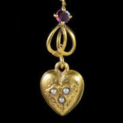 Antique Victorian Heart Drop Earrings Ruby Pearl 15Ct Gold Circa 1880