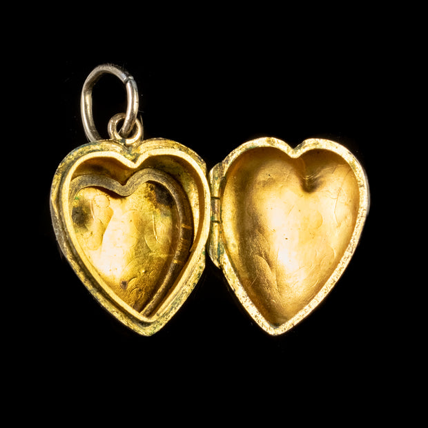 Antique Victorian Heart Forget Me Not Locket 9Ct Gold Circa 1900
