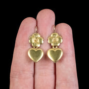 Antique Victorian Heart Four Leaf Clover Earrings 18ct Gold Circa 1860