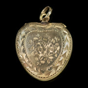 Antique Victorian Heart Locket 9Ct Gold Forget Me Not Circa 1900
