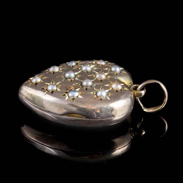 Antique Victorian Heart Locket Pearl 9Ct Gold Circa 1900