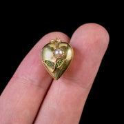 Antique Victorian Heart Locket Pendant Pearl Green Garnet Flower 18Ct Gold Circa 1880