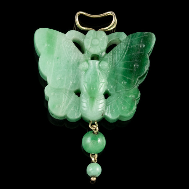 Antique Victorian Jadeite Butterfly Pendant 18Ct Gold Circa 1900 Jade Cert