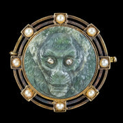 Antique Victorian Labradorite Monkey Brooch Diamond Pearl 18ct Gold Circa 1860