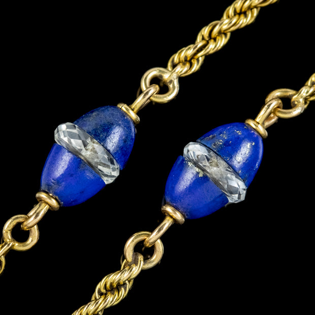 Antique Victorian Lapis Lazuli Chain Necklace 15ct Gold Circa 1900