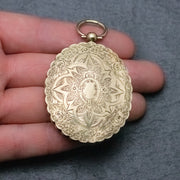 Antique Victorian Large Engraved Locket 9Ct Gold Silver Circa 1850