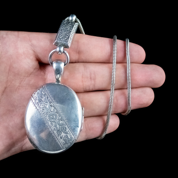 Antique Victorian Locket Collar Silver Pendant Necklace Dated 1881