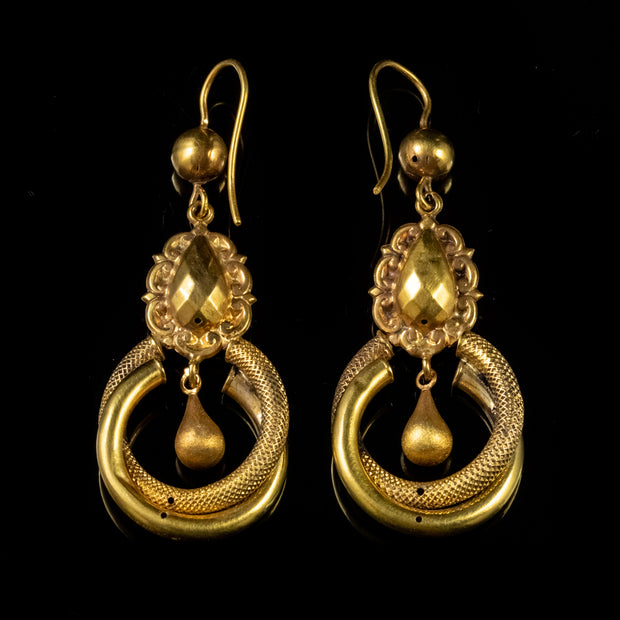 Antique Victorian Long Drop Earrings 15Ct Yellow Gold Circa 1880