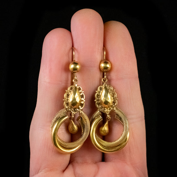 Antique Victorian Long Drop Earrings 15Ct Yellow Gold Circa 1880
