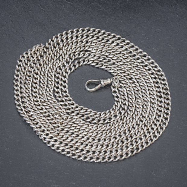 Antique Victorian Long Guard Chain Sterling Silver Circa 1880