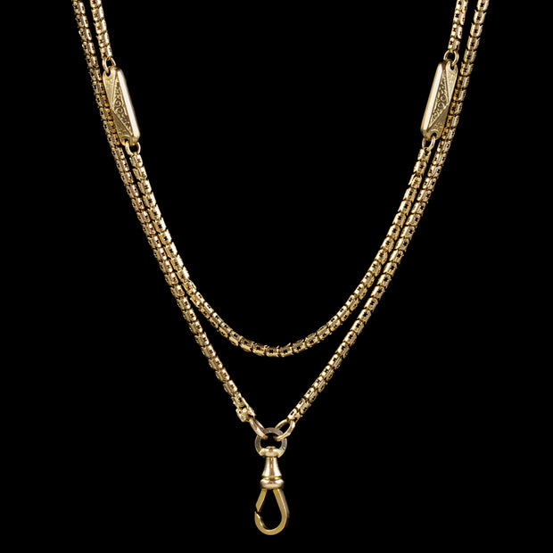 Antique Victorian Long Guard Snake Chain 9Ct Gold Circa 1900