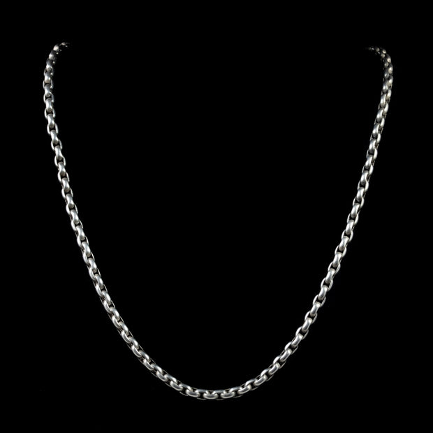 Antique Victorian Long Silver Guard Chain Belcher Necklace Circa 1900