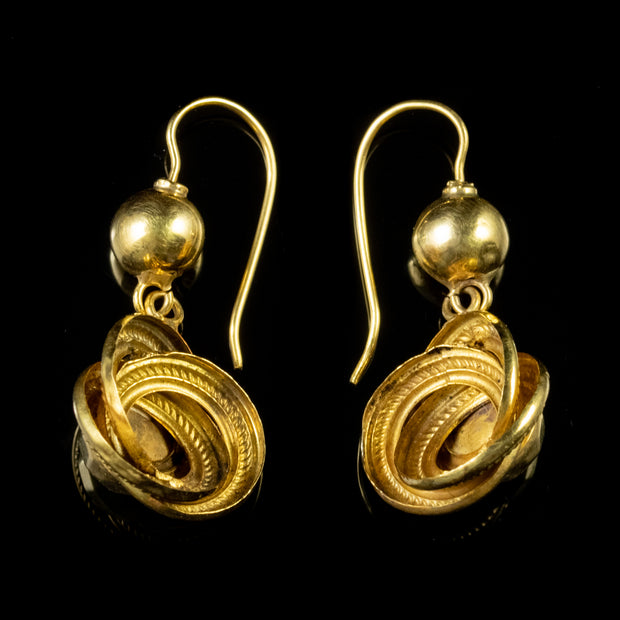 Antique Victorian Lovers Knot Earrings 18Ct Gold Circa 1880