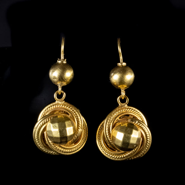 Antique Victorian Lovers Knot Earrings 18Ct Gold Circa 1880