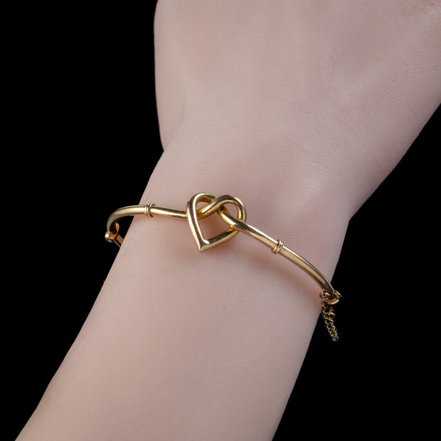 Antique Victorian Lovers Knot Heart Bangle 15Ct Gold Circa 1880