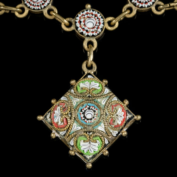 Antique Victorian Micro Mosaic Necklace Circa 1880