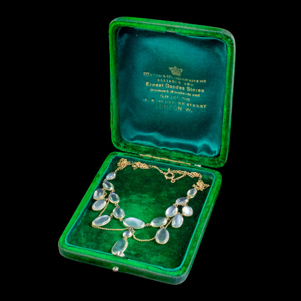 Antique Victorian Moonstone Festoon Necklace 15Ct Gold Circa 1900